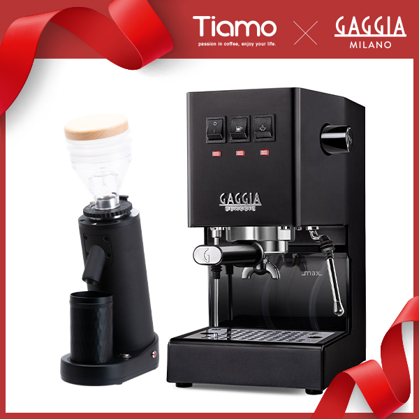 組合特惠！GAGGIA CLASSIC Pro 專業半自動咖啡機 - 升級版 110V 雷電黑 + TIAMO K40R 錐刀磨豆機  |GAGGIA 咖啡機