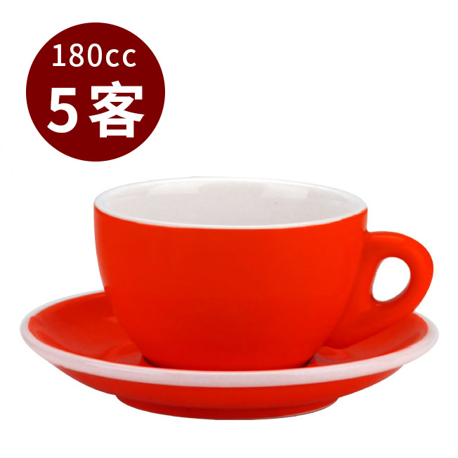 TIAMO 20號蛋形卡布杯盤組 5客 180cc 紅  |瓷器咖啡杯盤組