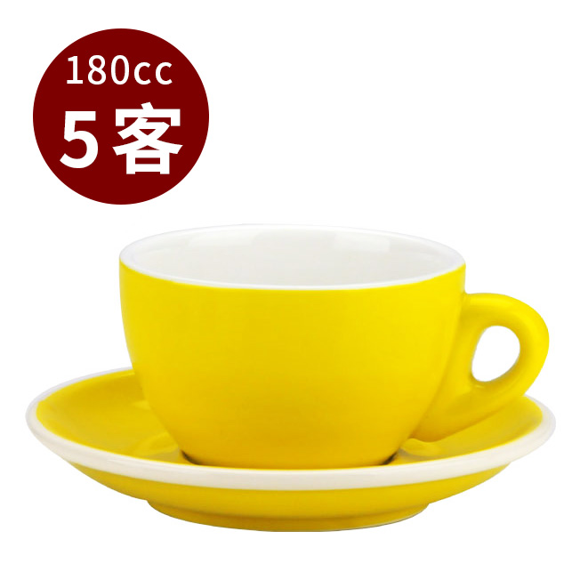 TIAMO 20號蛋形卡布杯盤組 5客 180cc 黃  |瓷器咖啡杯盤組