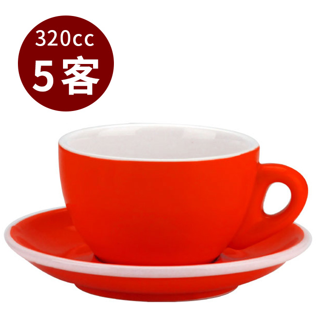 TIAMO 拿鐵杯盤組 5客 320cc 紅  |瓷器咖啡杯盤組