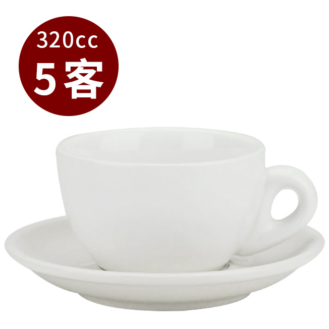 TIAMO 拿鐵杯盤組 5客 320cc 白  |瓷器咖啡杯盤組