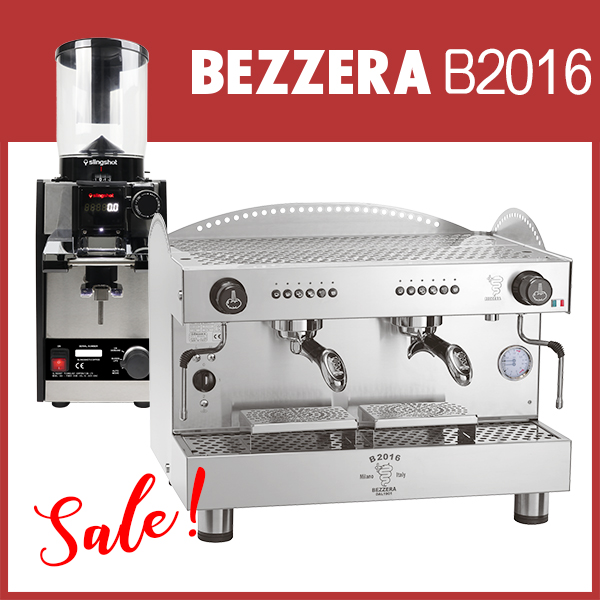 組合特惠！BEZZERA 貝澤拉 B2016 DE 雙孔營業機 + Slingshot 磨豆機 - 64mm平刀款  |BEZZERA 營業用 咖啡機