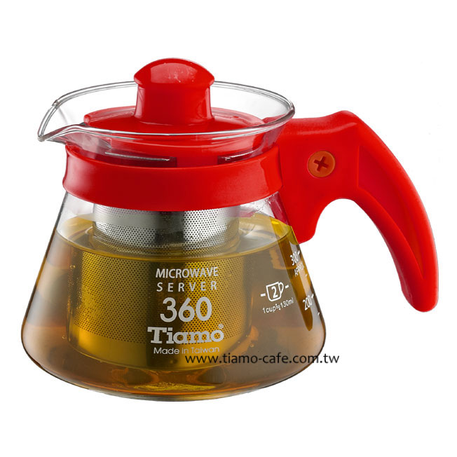 TIAMO 不鏽鋼濾網 玻璃花茶壺360cc 通過SGS檢測  |玻璃花茶壺 / 泡茶器具