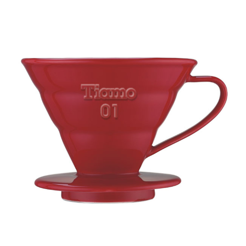 TIAMO V01陶瓷圓錐咖啡濾器組 (紅) 附量匙濾紙 通過SGS檢測  |錐型咖啡濾杯 / 濾紙