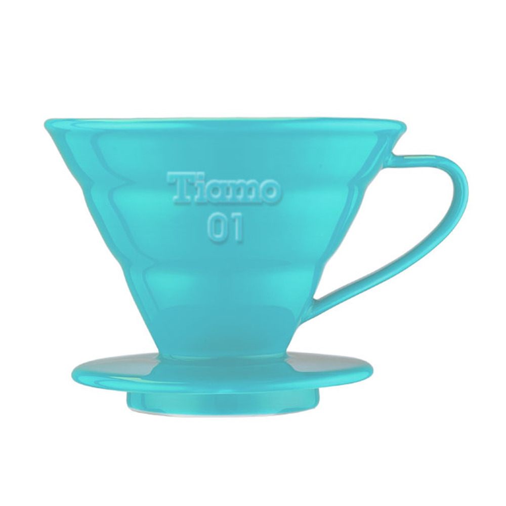 TIAMO V01陶瓷圓錐咖啡濾器組 (藍) 附量匙濾紙  |錐型咖啡濾杯 / 濾紙