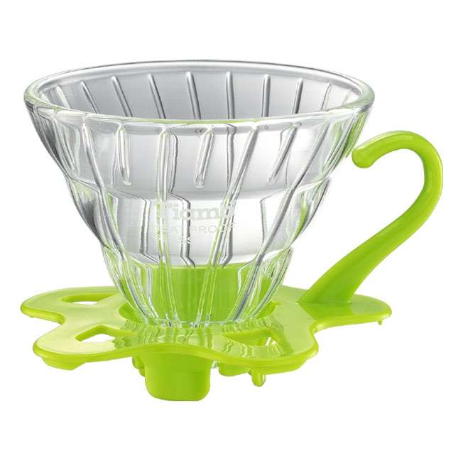 TIAMO V01 耐熱玻璃咖啡濾杯 濾器 附咖啡匙+滴水盤 綠色  |錐型咖啡濾杯 / 濾紙