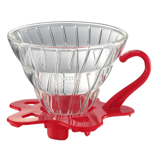 TIAMO V01 耐熱玻璃咖啡濾杯 濾器 附咖啡匙+滴水盤 紅色  |錐型咖啡濾杯 / 濾紙