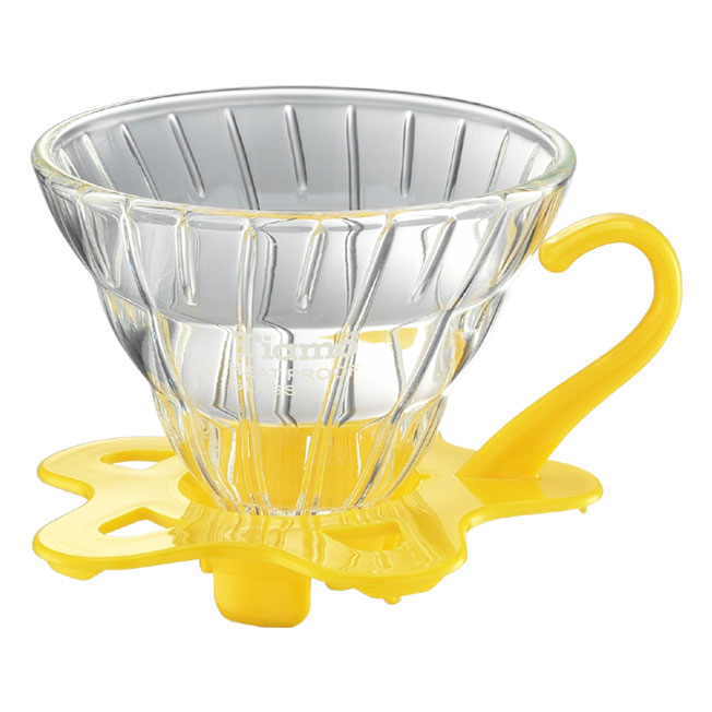 TIAMO V01 耐熱玻璃 咖啡 濾杯 濾器 附咖啡匙+滴水盤 黃色  |錐型咖啡濾杯 / 濾紙