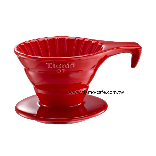 TIAMO V01長柄陶瓷咖啡濾器組 (紅) )附濾紙量匙  |錐型咖啡濾杯 / 濾紙