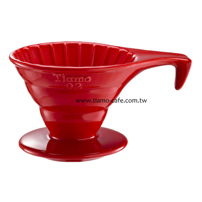 TIAMO V02長柄陶瓷咖啡濾器組 (紅))附濾紙量匙  |錐型咖啡濾杯 / 濾紙