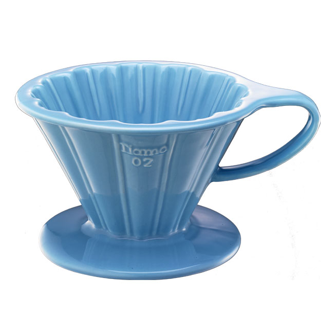 TIAMO V02花漾陶瓷咖啡濾器組 (粉藍)附濾紙量匙滴水盤  |錐型咖啡濾杯 / 濾紙