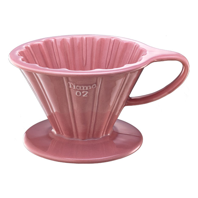 TIAMO V02花漾陶瓷咖啡濾器組 (粉紅)附濾紙量匙滴水盤  |錐型咖啡濾杯 / 濾紙