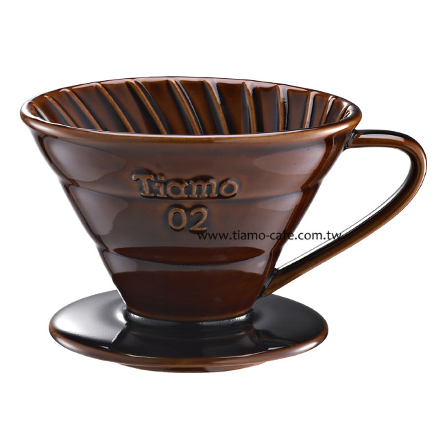 TIAMO V02陶瓷圓錐咖啡濾器組(咖啡) 附濾紙量匙  |錐型咖啡濾杯 / 濾紙