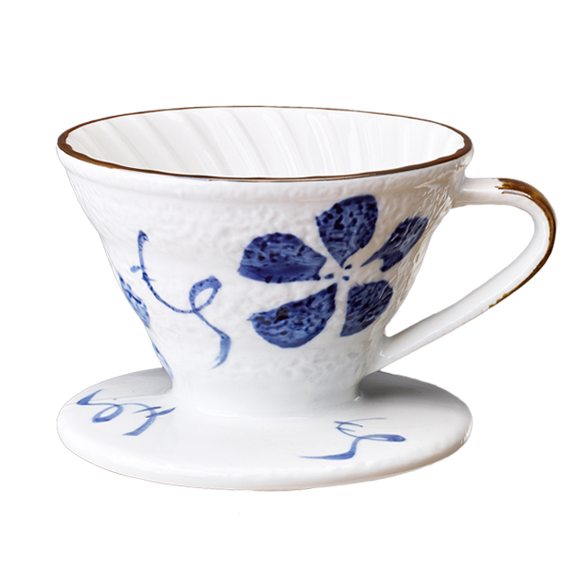 日式風瀨戶燒陶瓷濾杯 V02 - 古染花  |錐型咖啡濾杯 / 濾紙