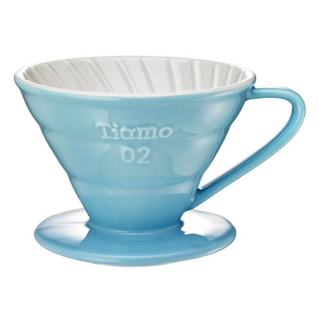 TIAMO V02陶瓷雙色咖啡濾器組 附滴水盤量匙 2-4人  |錐型咖啡濾杯 / 濾紙